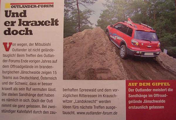 Und er kraxelt doch - auf dem Gipfel - Der Outlander meistert die Sandhänge im Offroadgelände Jänschwalde erstaunlich gelassen