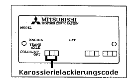 Schild mit den Fahrzeug-Informationscodes. 